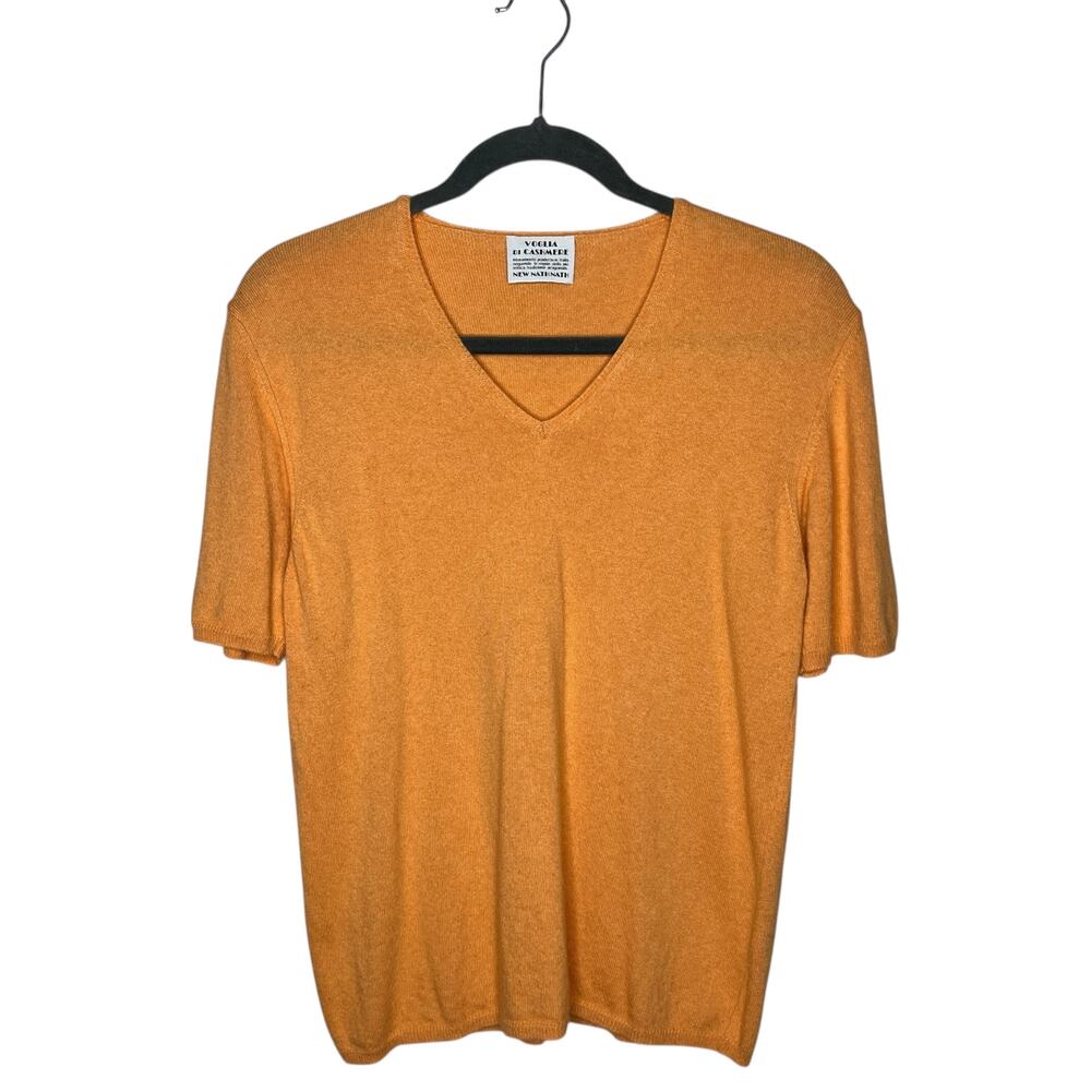 New Nath Nath Sweater Womens L Orange Italian Cashmere Blend V-Neck Fine Gauge